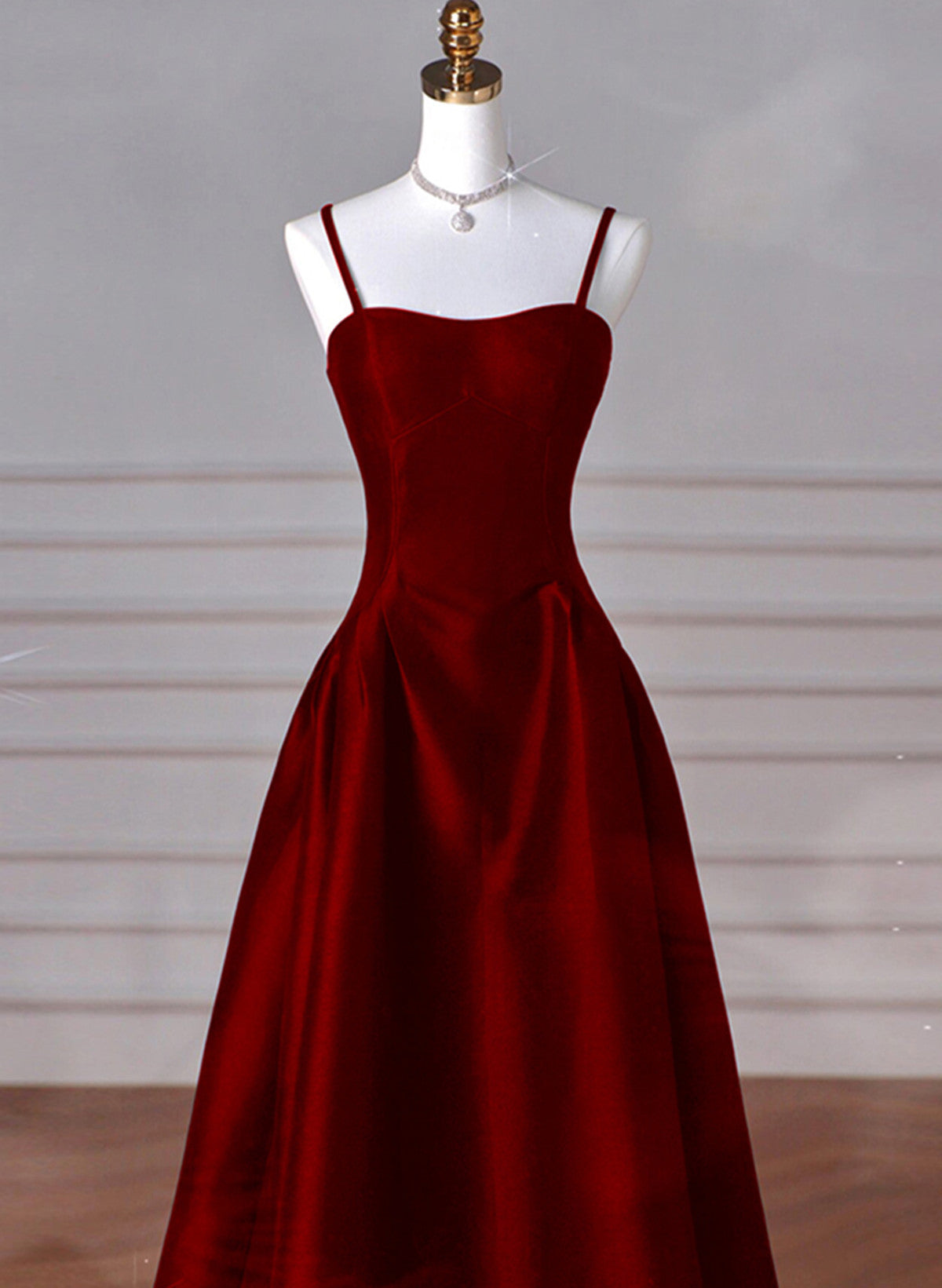 Wine Red A-Line Straps Satin Long Party Dress, Wine Red Long Prom Dress Evening Dress Main image