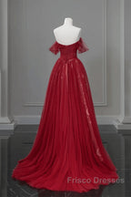 Wine Red A-Line Tulle Sweetheart Floor Length Party Dress, Wine Red Tulle Formal Prom Dress