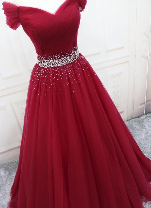 Wine Red Elegant Princess Gown, Handmade Off Shoulder Ball Gowns, Party Dress Secondary image