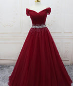 Wine Red Elegant Princess Gown, Handmade Off Shoulder Ball Gowns, Party Dress