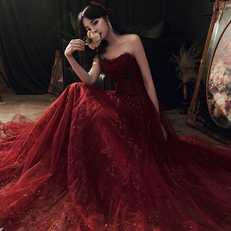 Wine Red Floral Lace And Tulle Long Evening Gown Party Dress, Burgundy – Frisco Dresses Wine Red Floral Lace And Tulle Long Evening Gown Party Dress, Burgundy – Frisco Dresses