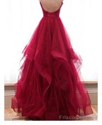 Wine Red Layers Tulle V-neckline Straps Formal Dress, Wine Red Evening Dress Party Dress