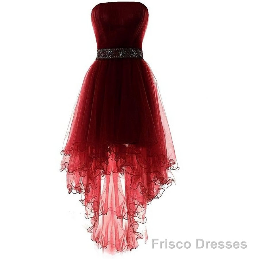 Wine Red Lovely High Low Tulle Homecoming Dress, Cute Party Dress Main image