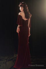 Wine Red Memaid Evening Dress Party Dress, Velvet Long Prom Dress