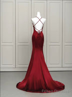 Wine Red Mermaid Backless Long Evening Dress, Wine Red Long Prom Dress