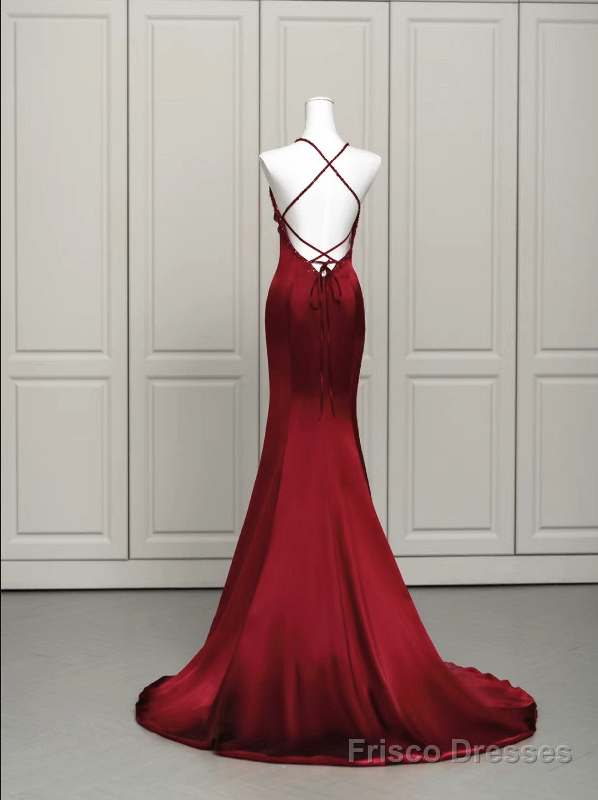 Wine Red Mermaid Backless Long Evening Dress, Wine Red Long Prom Dress