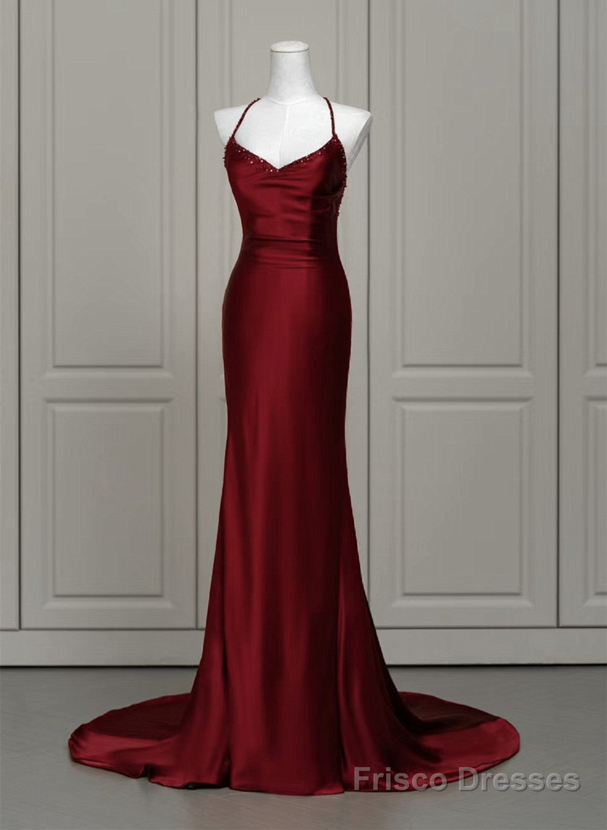 Wine Red Mermaid Backless Long Evening Dress, Wine Red Long Prom Dress Main image