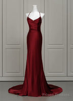 Wine Red Mermaid Backless Long Evening Dress, Wine Red Long Prom Dress