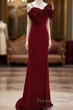 Wine Red Mermaid Evening Gown With Leg Slit, Straps Long Formal Prom Dress