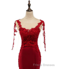 Wine Red Mermaid Long Formal Dress with Lace Wine Red Prom Dress prom dresses shops