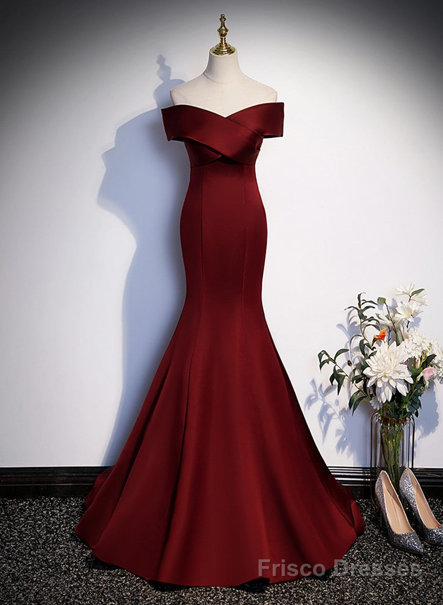 Wine Red Mermaid Off Shouler Evening Dress, Wine Red Long Prom Dress Party Dress Main image