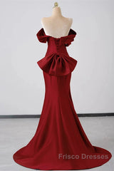 Wine Red Off Shoulder Mermaid Long Party Dress, Wine Red Evening Dress Formal Prom Dress
