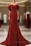 Wine Red Off Shoulder Mermaid Long Party Dress, Wine Red Evening Dress Formal Prom Dress