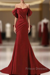 Wine Red Off Shoulder Mermaid Long Party Dress, Wine Red Evening Dress Formal Prom Dress