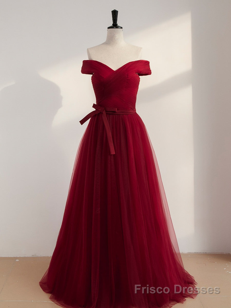 Wine Red Off Shoulder Simple Sweetheart Floor Length Party Dress, Dark Red Formal Dress Main image