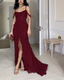 Wine Red Off Shoulder Straps Multi-Layered Ruffles Long Prom Dress