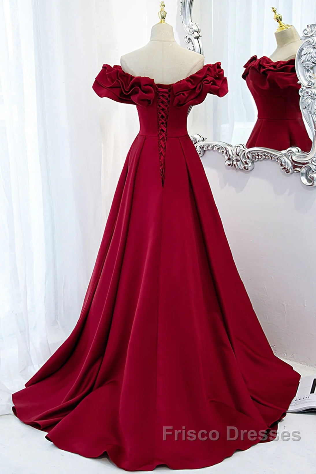 Wine Red Off Shoulder Sweetheart Long Party Dress, Wine Red Formal Prom Dress Evening Dress