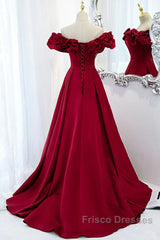 Wine Red Off Shoulder Sweetheart Long Party Dress, Wine Red Formal Prom Dress Evening Dress
