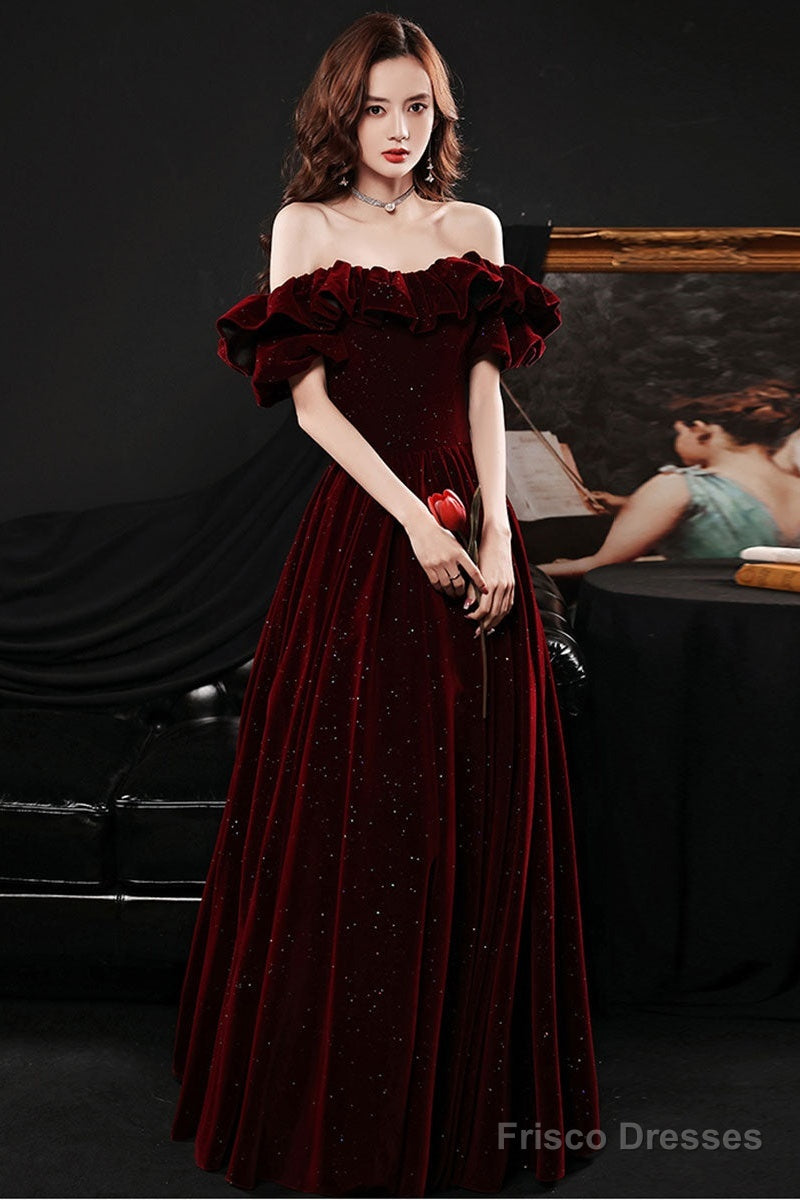 Wine Red Off Shoulder Sweetheart Party Dress, A-Line Prom Dress Formal Dress Secondary image