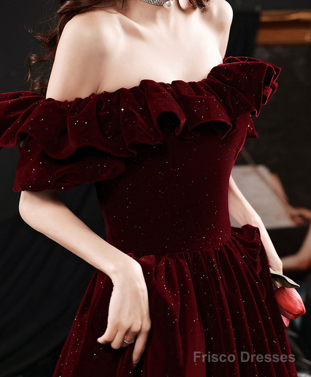Wine Red Off Shoulder Sweetheart Party Dress, A-Line Prom Dress Formal Dress