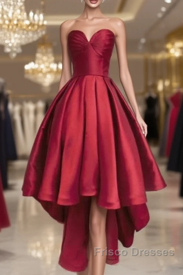 Wine Red Pretty High Low Party Dress, Wine Red Homecoming Dress, Lace-Up Junior Formal Prom Dress
