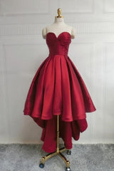 Wine Red Pretty High Low Party Dress, Wine Red Homecoming Dresses, Lace-Up Junior Prom Dress