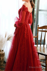 Wine Red Prom Dress Lace Evening Dress Party Dress, A-Line Wine Red Formal Dress