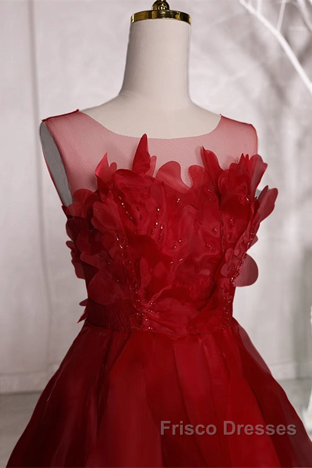Wine Red Round Neckline A-Line Beaded Party Dress, Wine Red Long Formal Prom Dress Secondary image