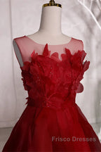 Wine Red Round Neckline A-Line Beaded Party Dress, Wine Red Long Formal Prom Dress