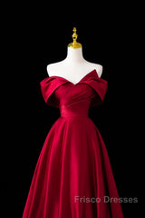 Wine Red Satin A-Line Formal Prom Dress, Wine Red Evening Dress Formal Dress