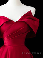 Wine Red Satin A-Line Formal Prom Dress, Wine Red Evening Dress Formal Dress