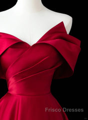 Wine Red Satin A-Line Formal Prom Dress, Wine Red Evening Dress Formal Dress