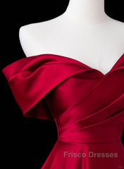 Wine Red Satin A-Line Formal Prom Dress, Wine Red Evening Dress Formal Dress