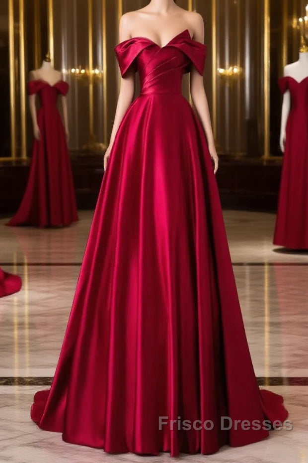 Wine Red Satin A-Line Formal Prom Dress, Wine Red Evening Dress Formal Dress Main image