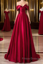 Wine Red Satin A-Line Formal Prom Dress, Wine Red Evening Dress Formal Dress