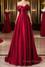 Wine Red Satin A-Line Formal Prom Dress, Wine Red Evening Dress Formal Dress