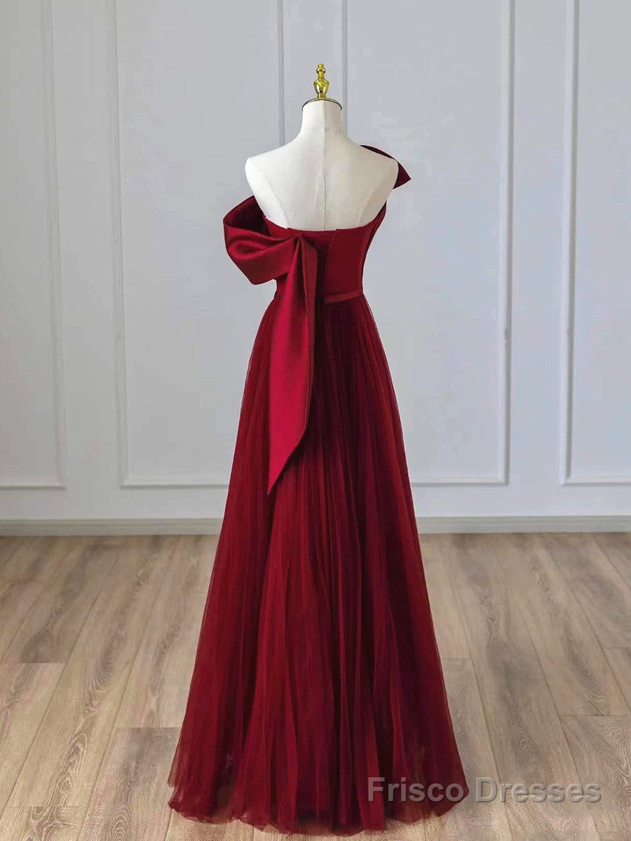 Wine Red Satin and Tulle A-line Simple Prom Dress, Floor Length Party Dress