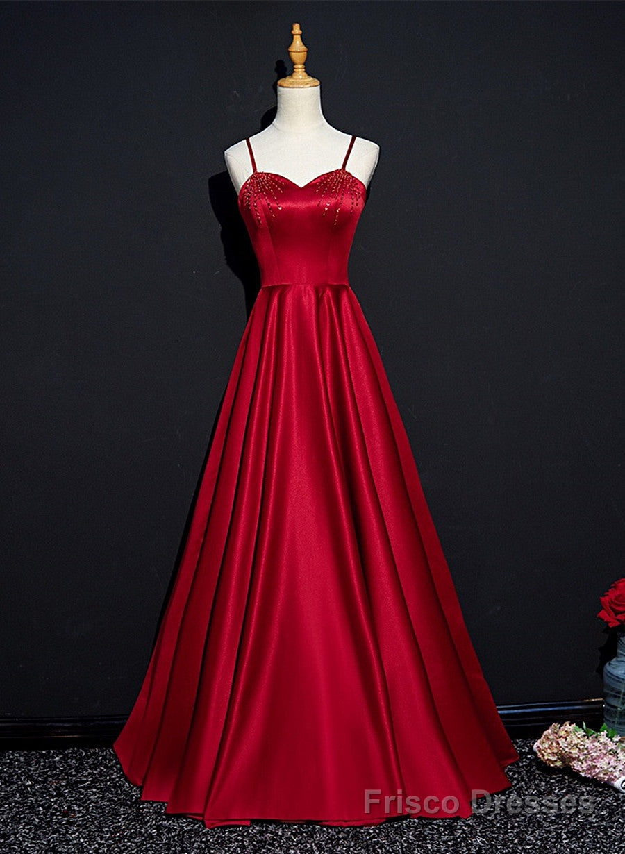 Wine Red Satin Beaded Sweetheart Party Dress, A-line Wine Red Prom Dress Secondary image