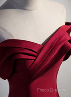 Wine Red Satin Long Party Dress, A-Line Wine Red Satin Formal Prom Dress