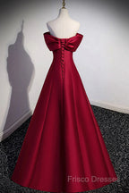 Wine Red Satin Long Party Dress, A-Line Wine Red Satin Formal Prom Dress