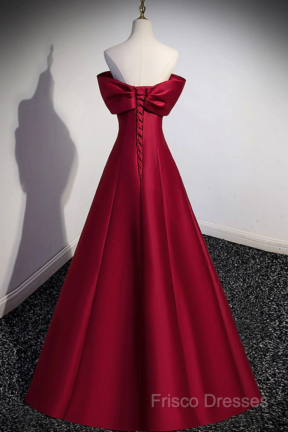 Wine Red Satin Long Party Dress, A-Line Wine Red Satin Formal Prom Dress