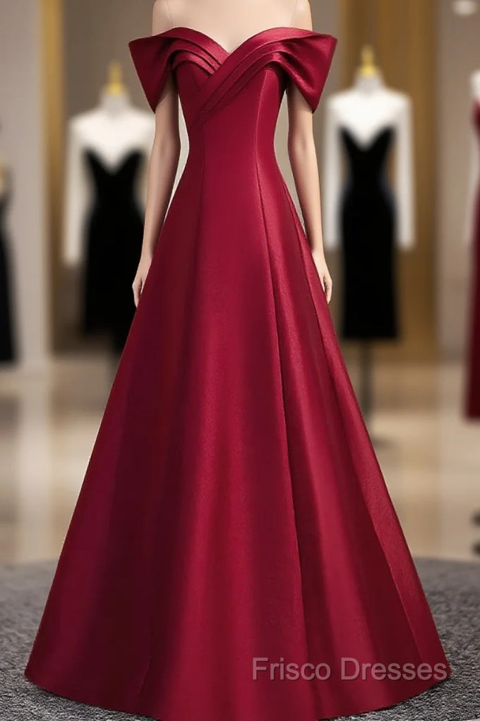 Wine Red Satin Long Party Dress, A-Line Wine Red Satin Formal Prom Dress