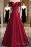 Wine Red Satin Long Party Dress, A-Line Wine Red Satin Formal Prom Dress