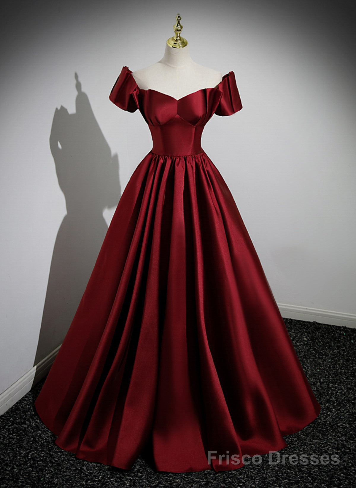Wine Red Satin Long Party Dress, Off Shoulder Sweetheart Floor Length Prom Dress Secondary image