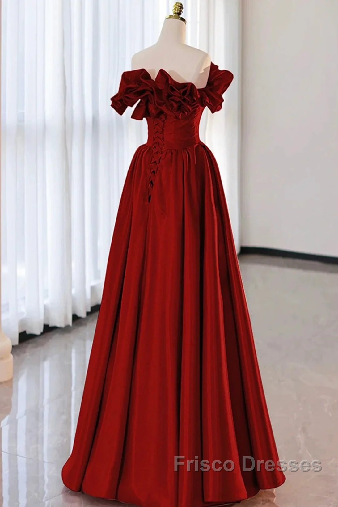 Wine Red Satin Long Formal Prom Dress Party Dress, Wine Red A-Line Long Wedding Party Dress Secondary image