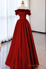 Wine Red Satin Long Prom Dress Party Dress, Wine Red A-Line Long Wedding Party Dress