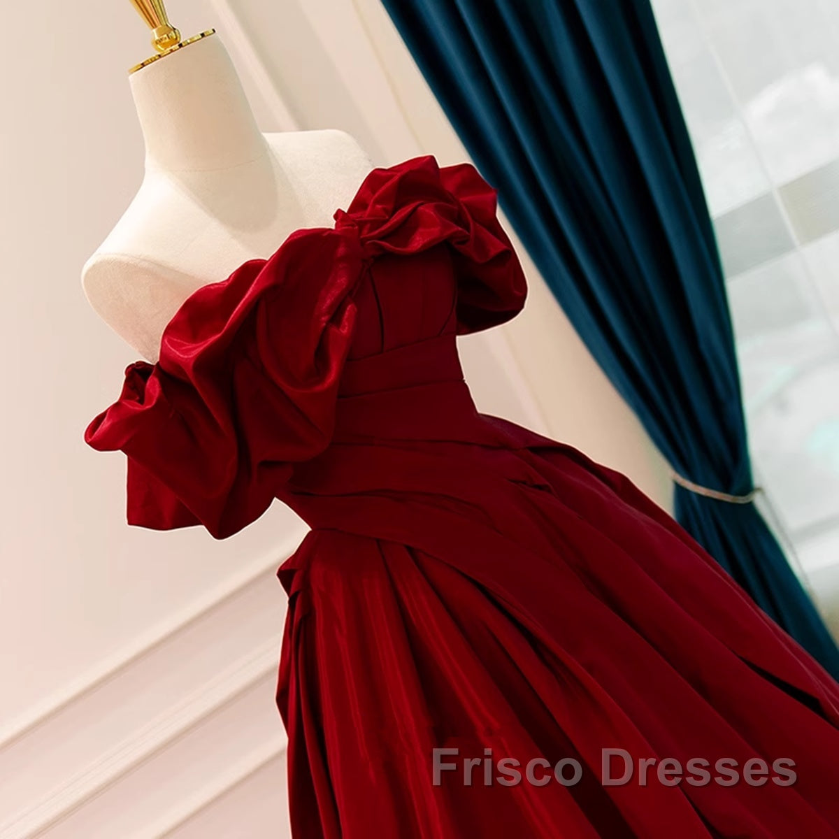 Wine Red Satin Off Shoulder Chic Long Party Dress, Wine Red Sweetheart Formal Prom Dress