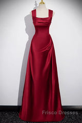 Wine Red Satin Off Shoulder Long Party Dress, A-Line Satin Formal Prom Dress