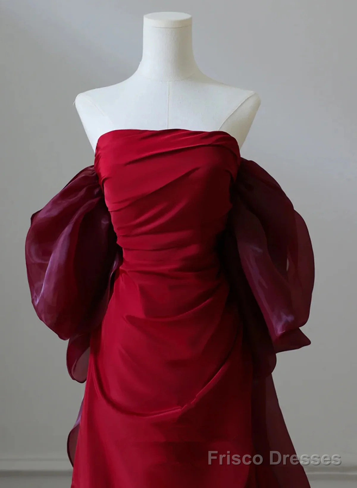 Wine Red Satin Scoop Long Formal Dress, Wine Red Long Evening Dress Prom Dress Secondary image