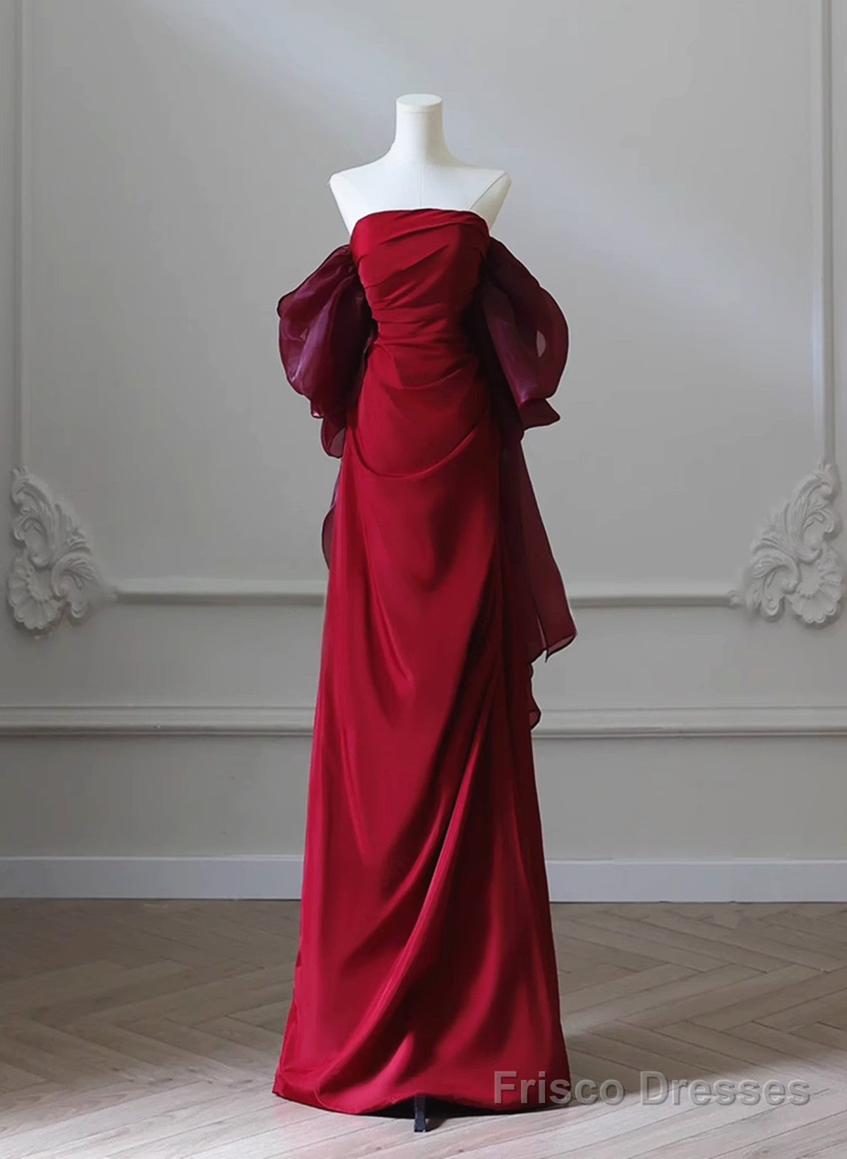 Wine Red Satin Scoop Long Formal Dress, Wine Red Long Evening Dress Prom Dress Main image